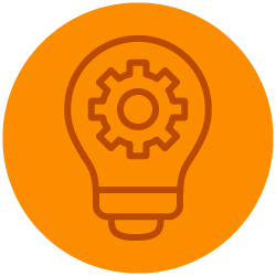 icon showing a lightbulb with a gear inside